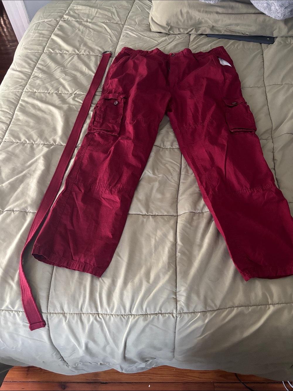 Bright Red Cargo Pants with Matching Belt